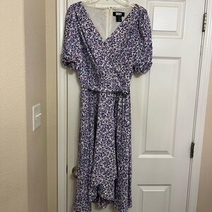 DKNY Purple and White Asymmetrical Wrap Sundress